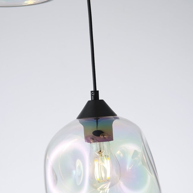 Design pendant light Fajah black with organic shape mother-of-pearl glass, 3-light