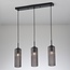 3-light pendant light Giove - black with ribbed smoked glass