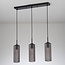 3-light pendant light Giove - black with ribbed smoked glass