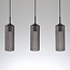 3-light pendant light Giove - black with ribbed smoked glass