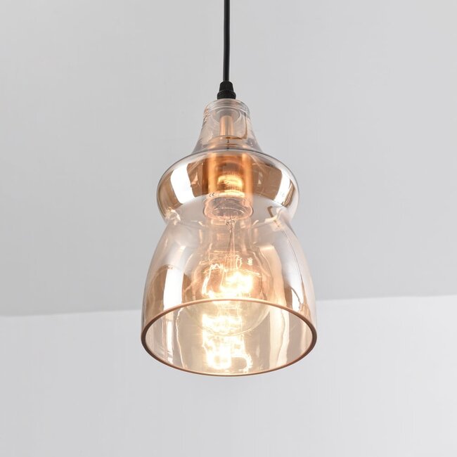 3-light pendant light Maracas - black with amber glass