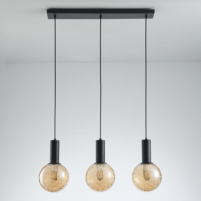 3-light pendant lamp Black with Amber glass - Anglina