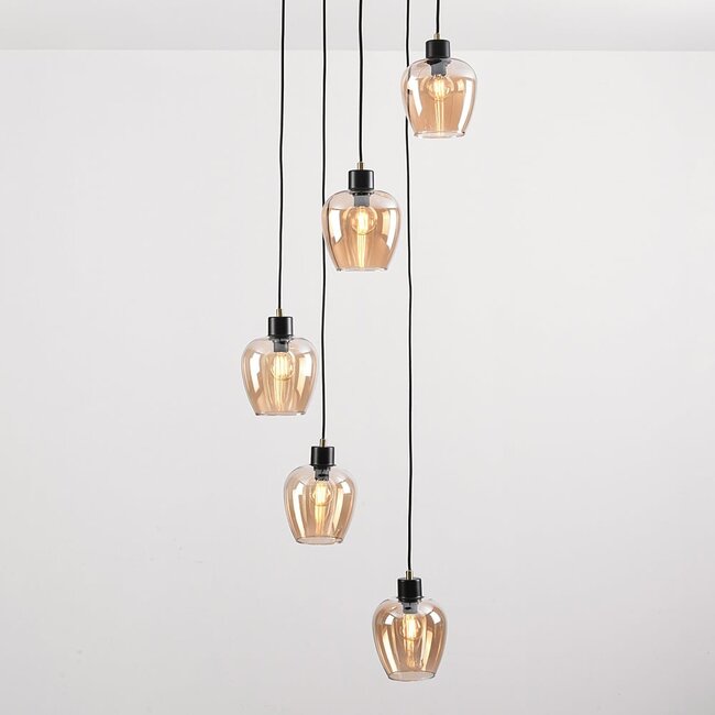 5-light pendant light Glendale - amber glass