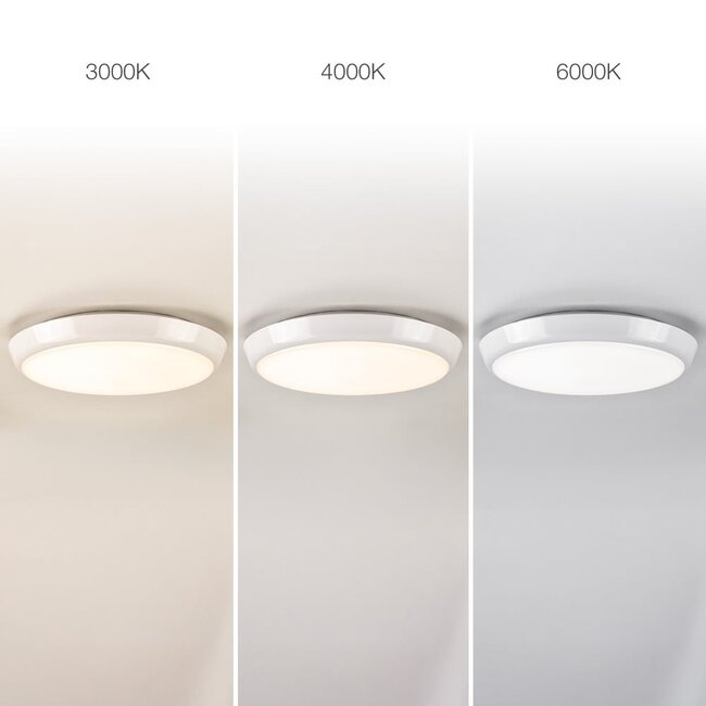 Ceiling light white Ø25.5 cm with emergency unit and CCT switch 3000/4000/6000K