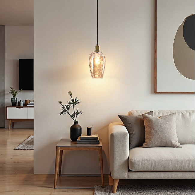 -light pendant lamp Verona amber - elongated bulging glass