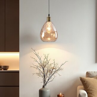 1-light pendant lamp Verona amber - teardrop bulging glass