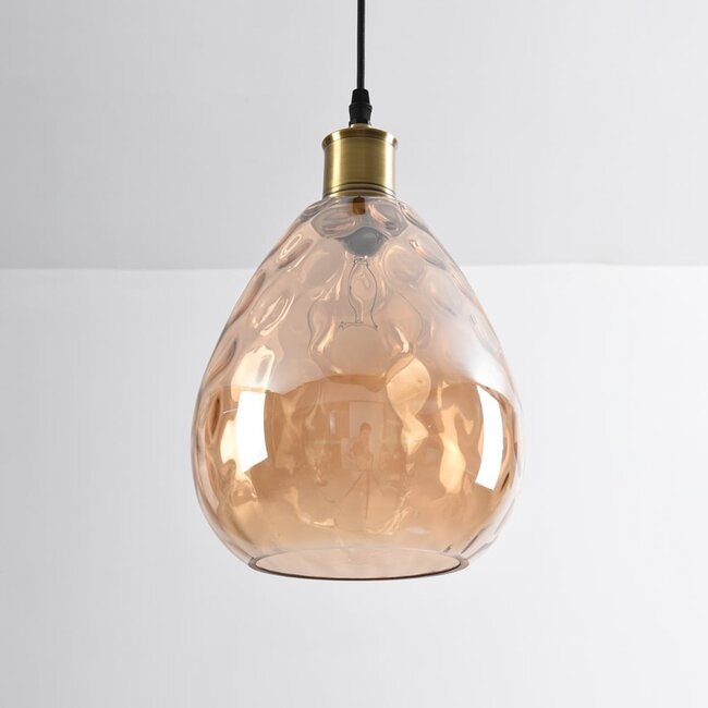 1-light pendant light Verona - domed teardrop amber glass