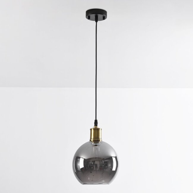 1-light pendant light Verona - round smoked glass with mirror effect