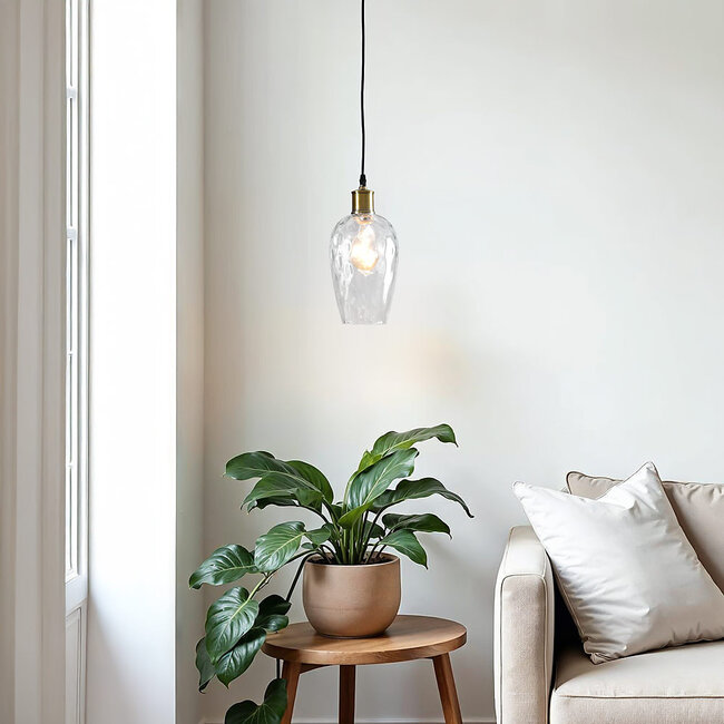 1-light pendant lamp Verona transparent - elongated glass bulge