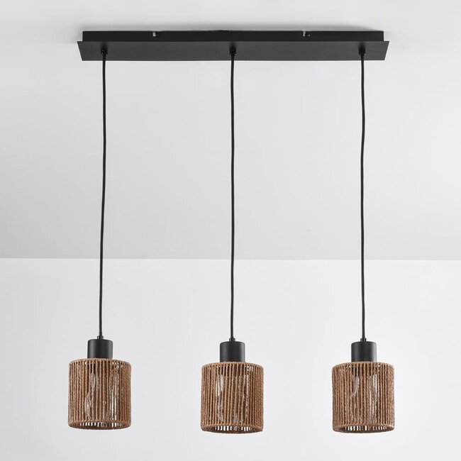 Braided rope pendant lamp, 3-light - Carrizo