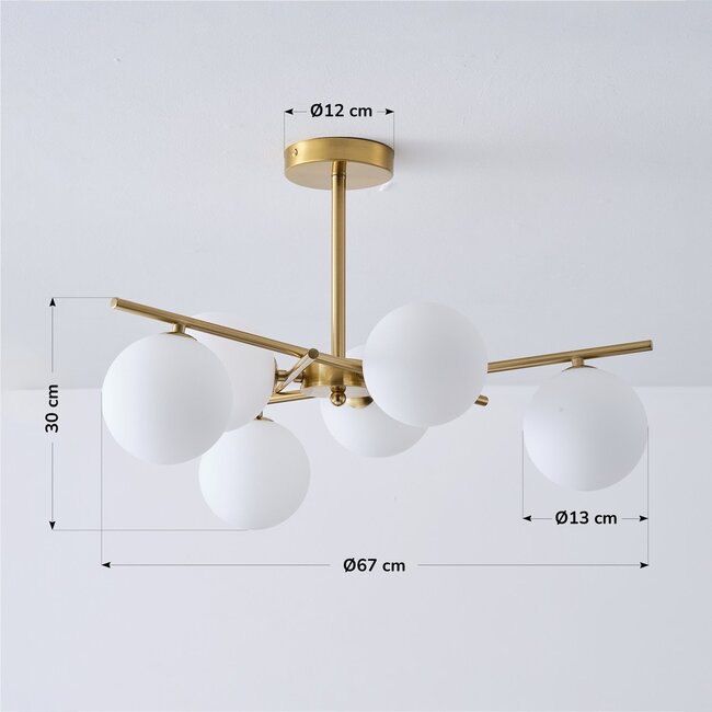Venezia ceiling lamp in Gold with frosted glass, 6-light