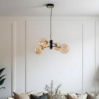Pendant light Firenze with amber glass, 4-light
