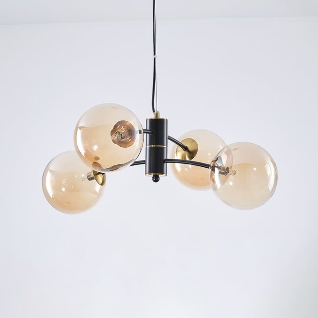 Firenze pendant lamp with Amber glass, 4-light