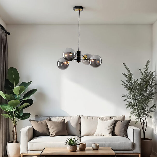 Firenze pendant lamp with smoked glass, 4-light - black