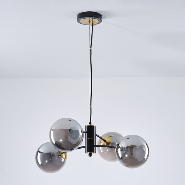 4-light pendant light Firenze - black with smoked glass