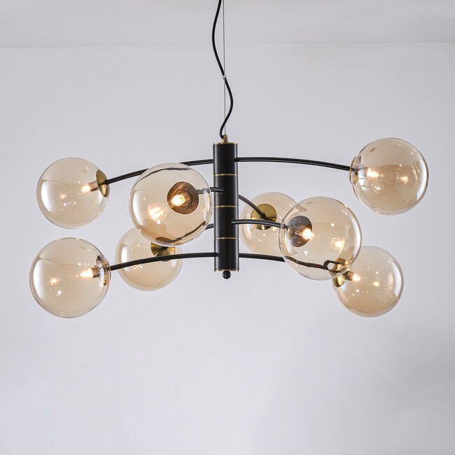 Black Torino pendant lamp with Amber glass, 8-light