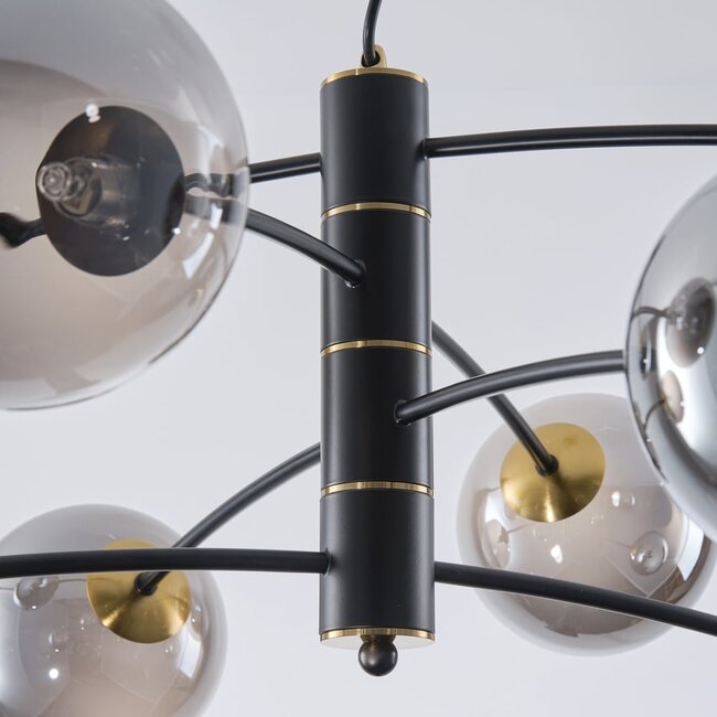8-light pendant light Torino - black with smoked glass