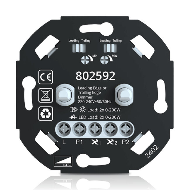 2 gang dimmer switch - recessed 2 x 0-200W