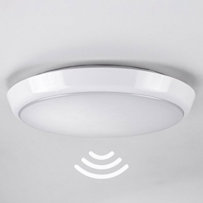 White flush ceiling lights Ø25.5 cm with emergency unit, sensor and CCT switch 3000/4000/6000K
