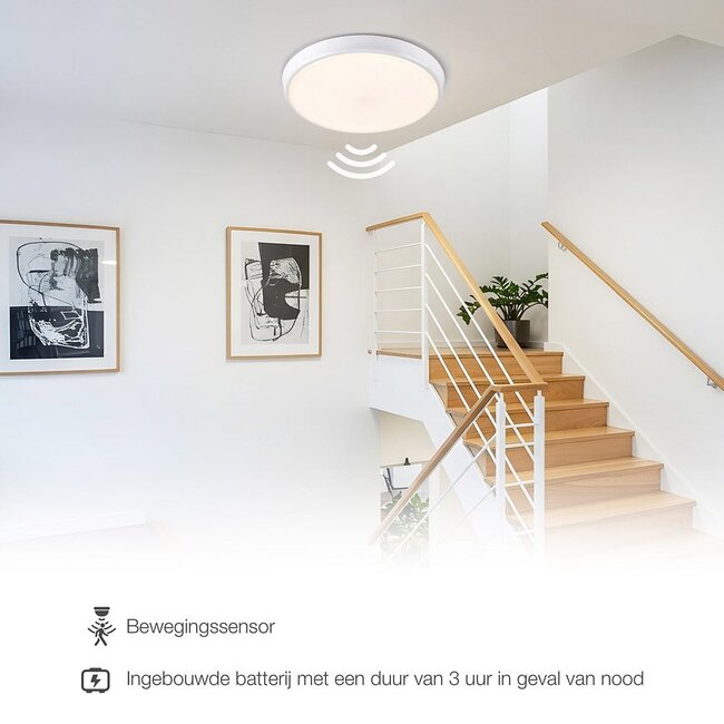 White flush ceiling lights Ø35.2 cm with emergency unit and sensor - CCT switch 3000K/4000K/6000K