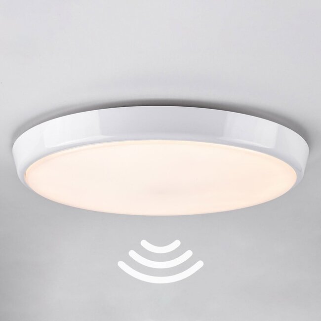 White flush ceiling lights Ø35.2 cm with emergency unit and sensor - CCT switch 3000K/4000K/6000K