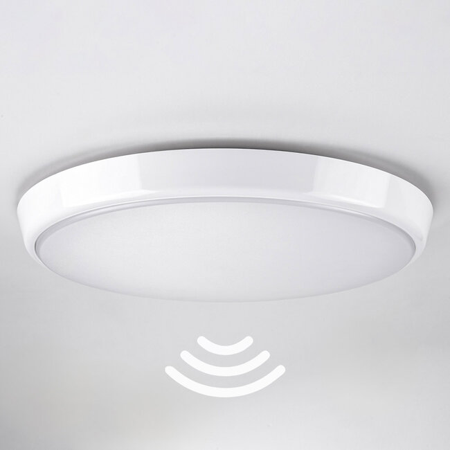 White flush ceiling lights Ø35.2 cm with emergency unit and sensor - CCT switch 3000K/4000K/6000K