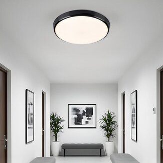 Black flush ceiling lights Ø35.2 cm with emergency unit - CCT switch 3000K/4000K/6000K