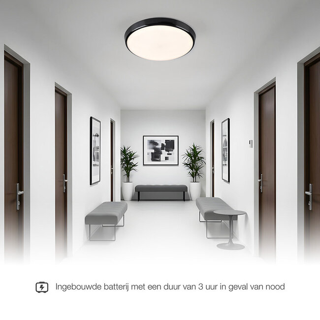 Black flush ceiling lights Ø35.2 cm with emergency unit - CCT switch 3000K/4000K/6000K