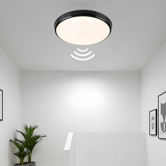 Black flush ceiling light Ø35.2 cm with sensor and adjustable colour temperature