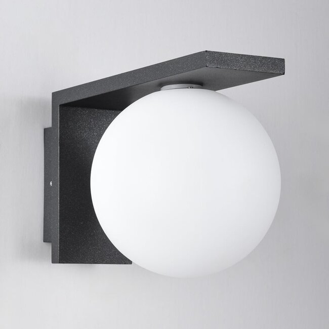 Outdoor wall light in anthracite with opal white polycarbonate shade - Luna