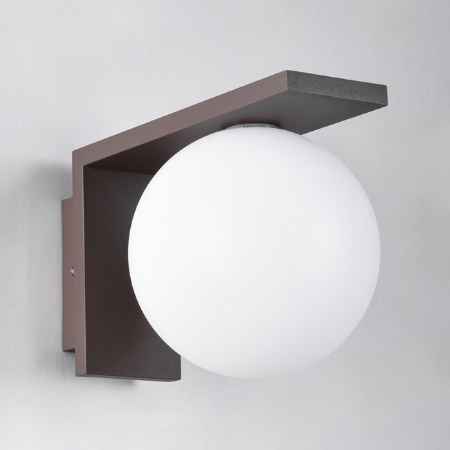 Brown outdoor wall light with opal white polycarbonate shade - Luna
