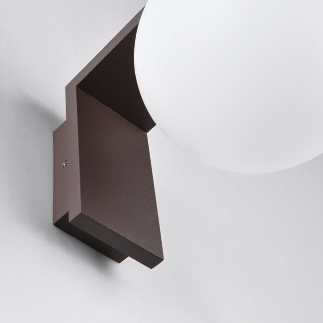 Brown outdoor wall light with opal white polycarbonate shade - Luna