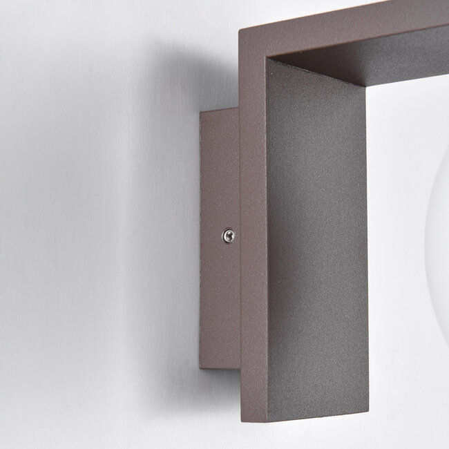 Brown outdoor wall light with opal white polycarbonate shade - Luna