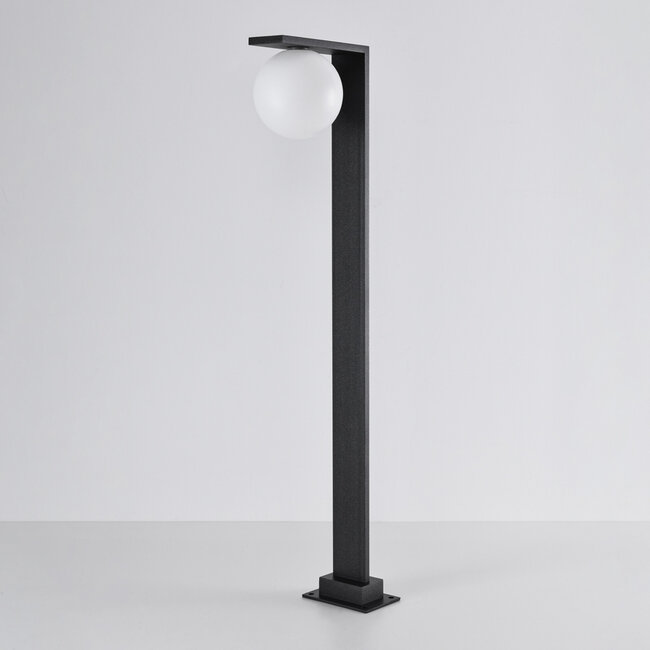 Standing outdoor lamp in anthracite with opal white polycarbonate shade - Mesia