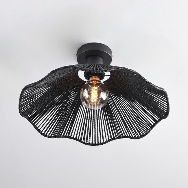 Boho-chic ceiling lamp Carta Black with rope Ø40 cm