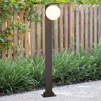 Standing outdoor lamp, brown with opal white polycarbonate shade - Mesia