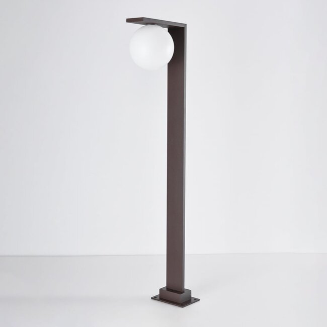 Outdoor floor lamp Mesia with opal-white shade - brown