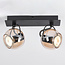 Modern ceiling lamp with Amber glass and 2 spotlights, black - Jari