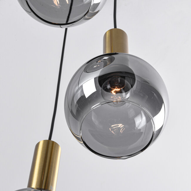 Designer pendant light Imme gold with smoked glass, 5-light