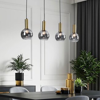 Pendant light Imke black with golden details and smoked glass, 4-light