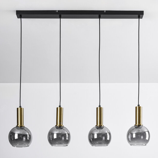Pendant light Imke black with golden details and smoked glass, 4-light