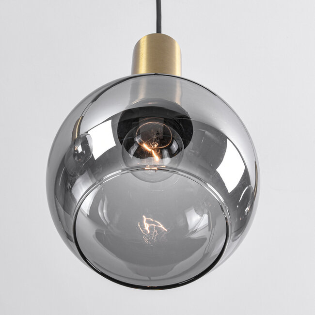 Pendant light Imke black with golden details and smoked glass, 4-light