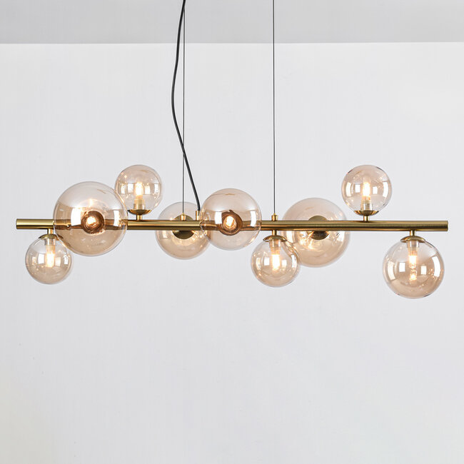 Ennea 9-light pendant light - gold with amber glass