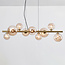 Golden design pendant lamp with Amber glass, 9-light - Ennea