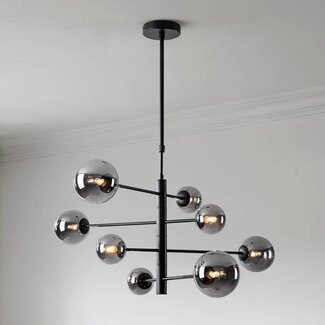 Oito 8-light ceiling light - black with smoked glass