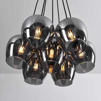 7-light Black pendant lamp with smoked glass - Ventura