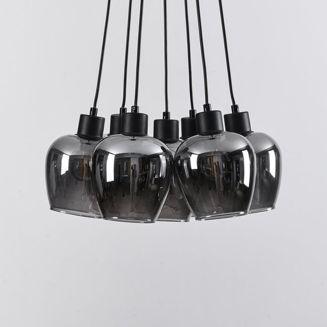 7-light Black pendant lamp with smoked glass - Ventura