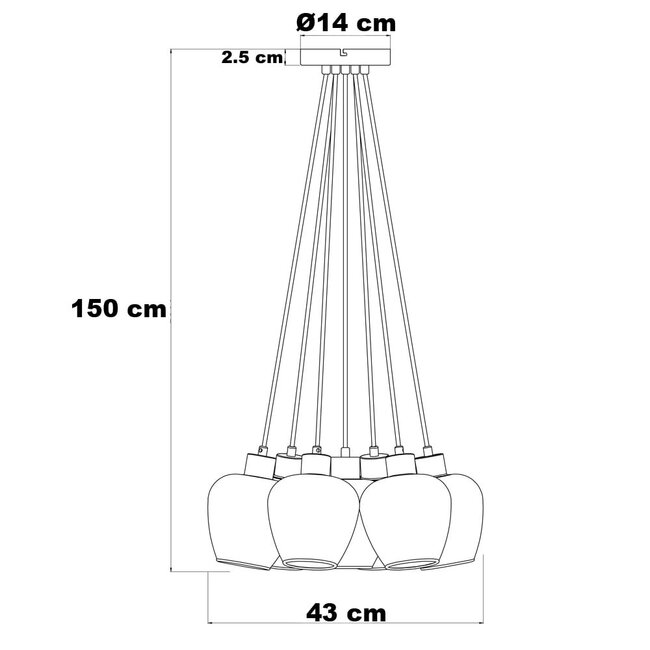 7-light Black pendant lamp with smoked glass - Ventura