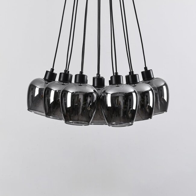 12-light designer pendant lamp in black with smoked glass - Ventura