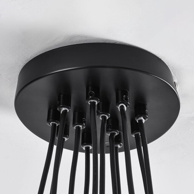 12-light designer pendant lamp in black with smoked glass - Ventura